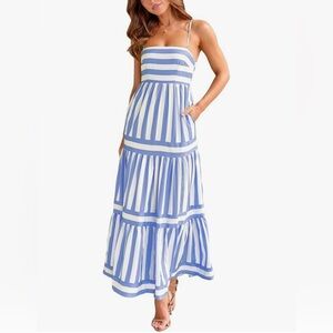 Women Striped Maxi Dress Spaghetti Strap Flowy
Tiered Dress Sleeveless Sundress